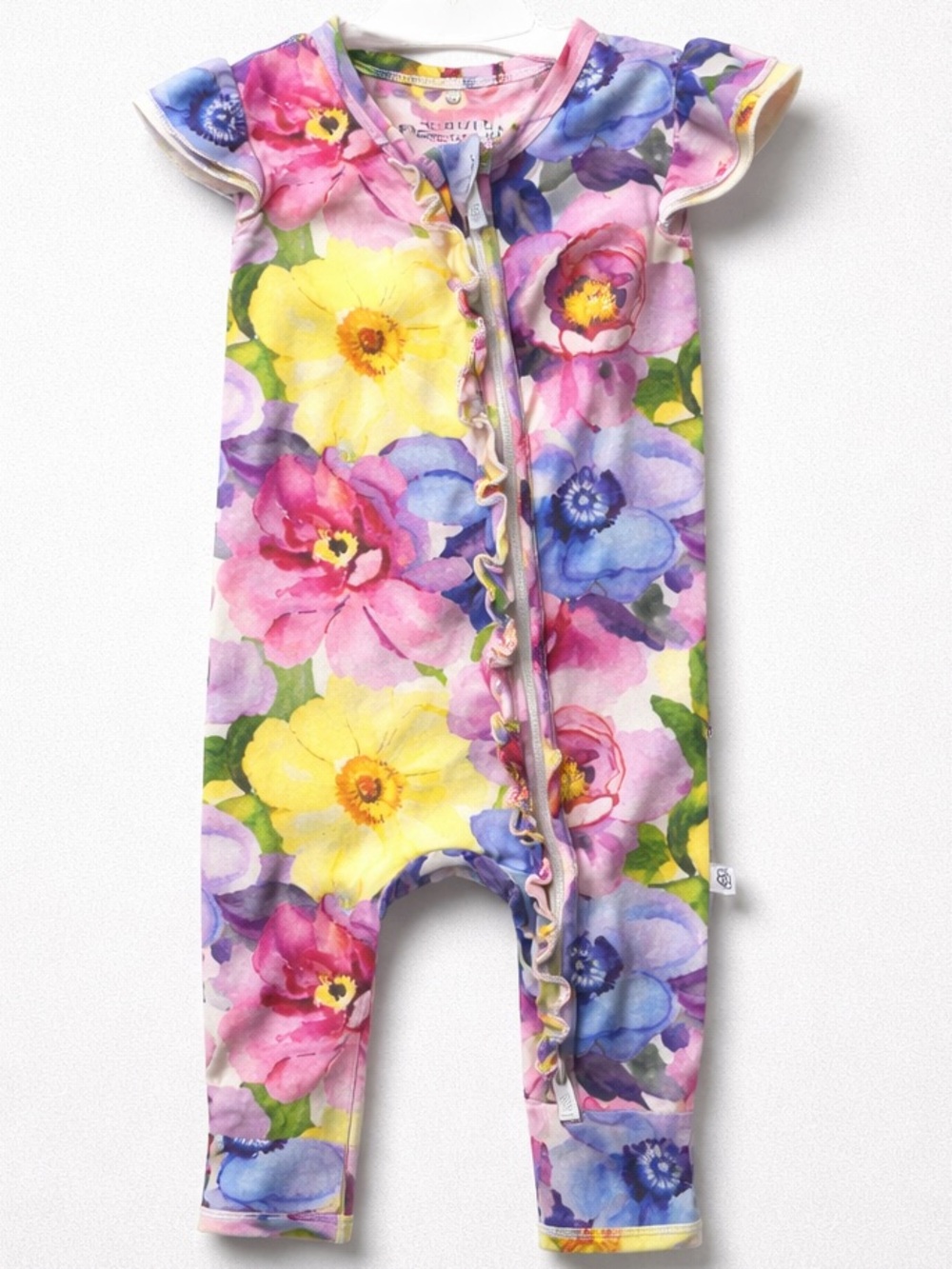 Little Bum Bums pink and purple floral bamboo one piece size 3-6 months